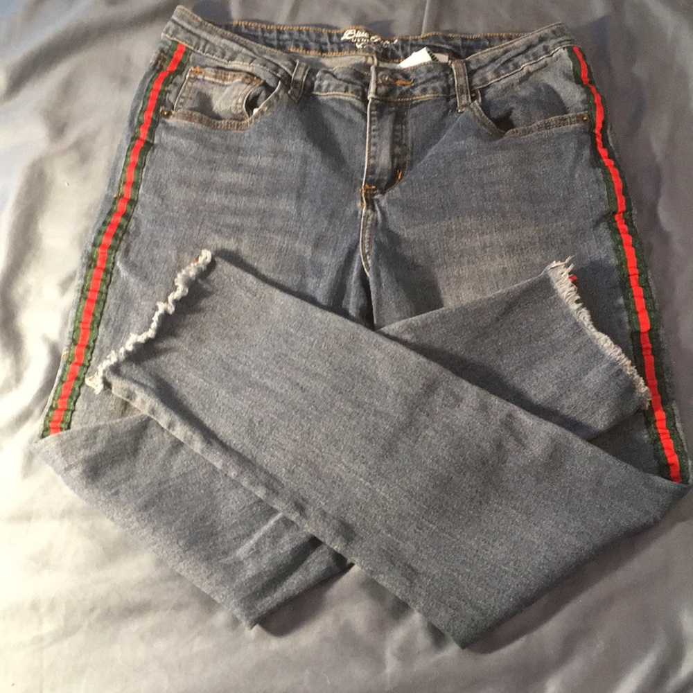 Red and green laced jeans
